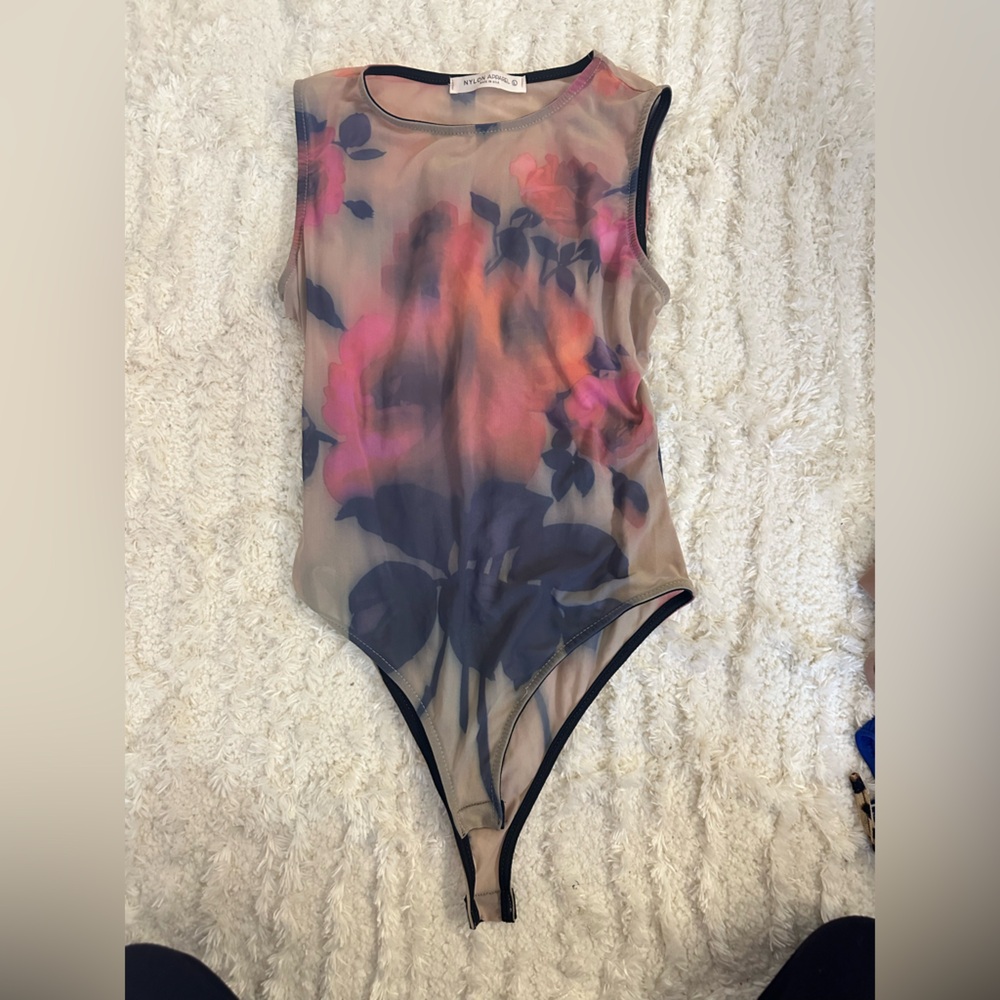 Floral see through bodysuit
